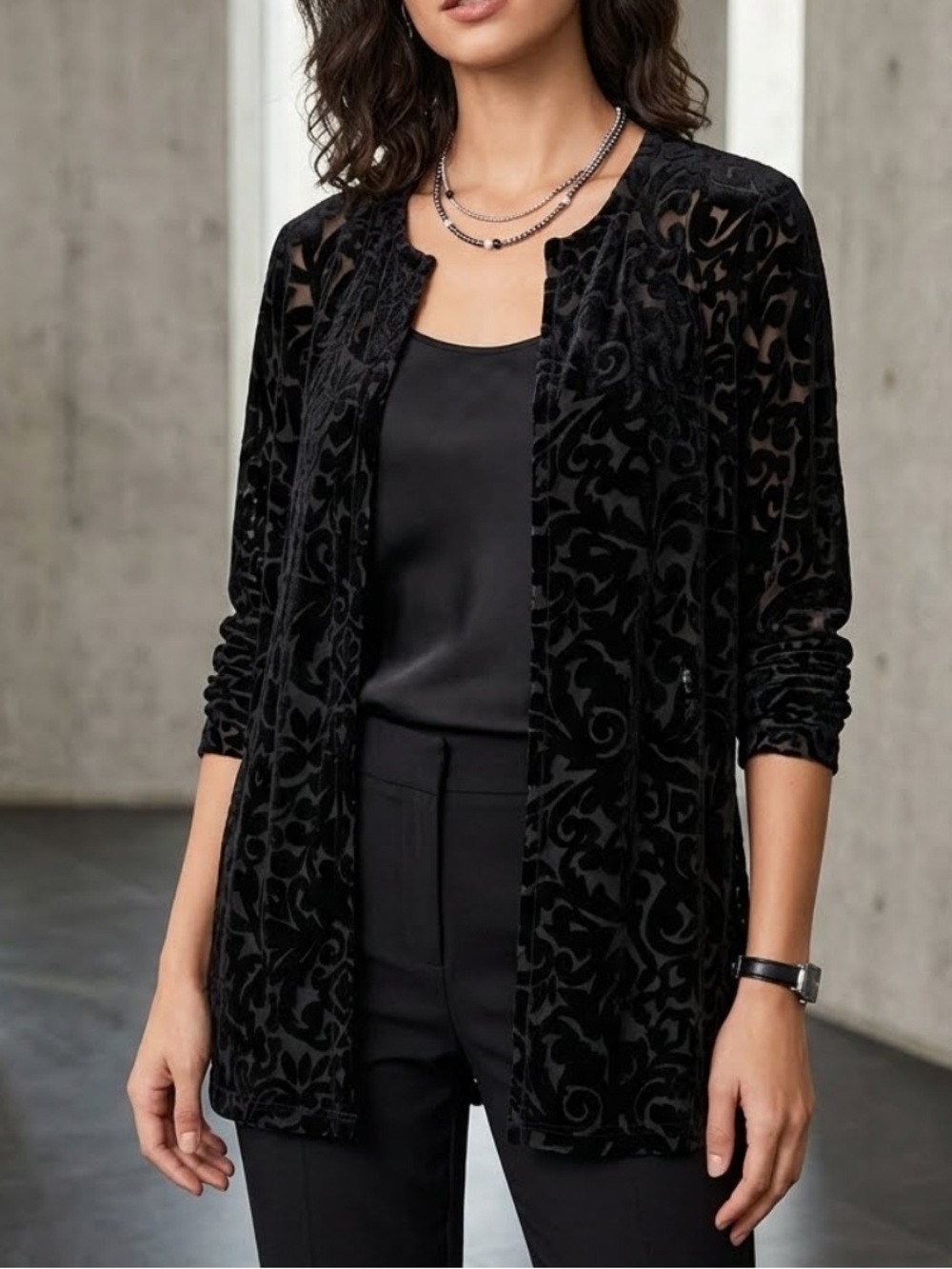 Silk Club Black Burnout Velvet Top Cardigan Boho Paisley Whimsigoth XL Elegant